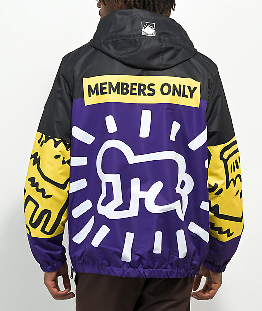 Members Only  x Keith Haring Chaqueta anorak negra, amarilla y púrpura