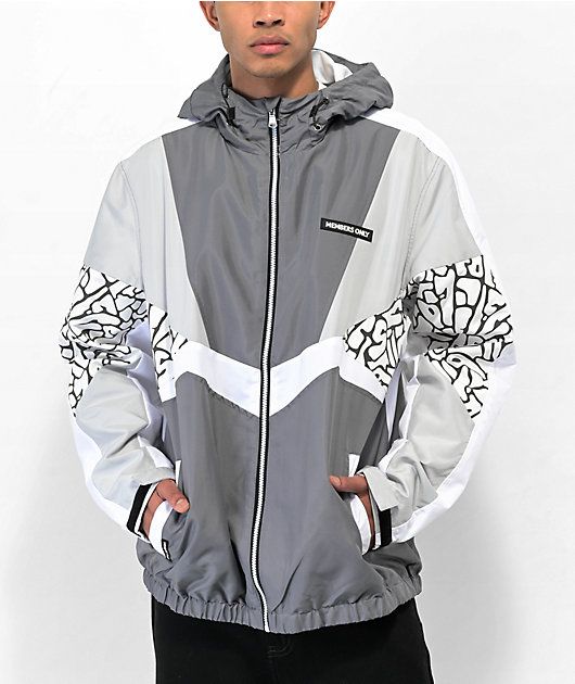 Members Only Color Block Reflective Grey White Windbreaker