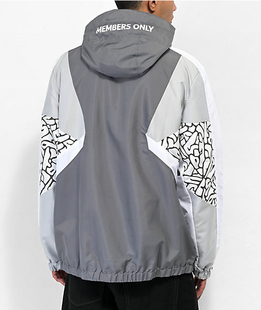 Members Only Color Block Reflective Grey & White Windbreaker Jacket