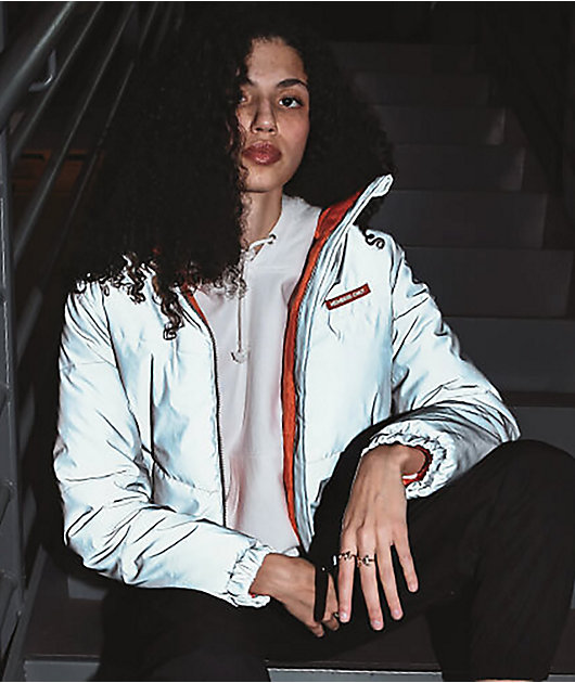 Members Only Hi Shine Silver Reflective Puffer Jacket
