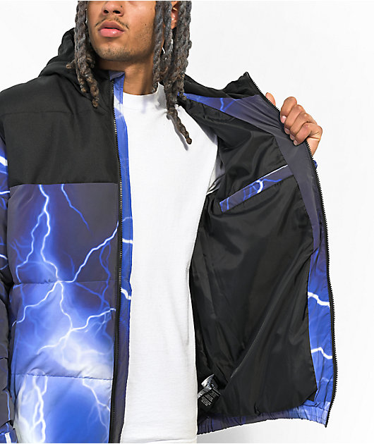 Members Only Lightning Blue Hooded Puffer Jacket | Zumiez