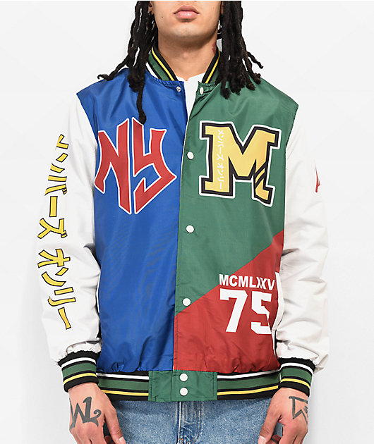 Members Only NY Blue, Green & Red Letterman Jacket | Zumiez