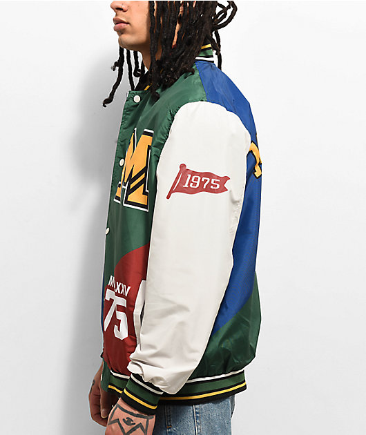 Members Only NY Blue, Green & Red Letterman Jacket | Zumiez