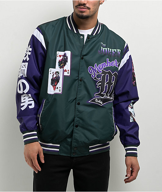 Members Only x Batman Joker Green & Purple Varsity Jacket | Zumiez