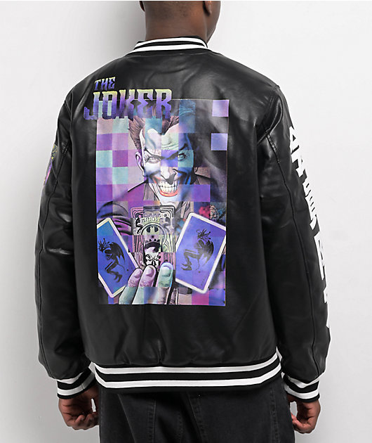 【COLOR iN ID】Vegan leather varsity jacket Members Only x Batman Joker Vegan Leather Varsity Jacket