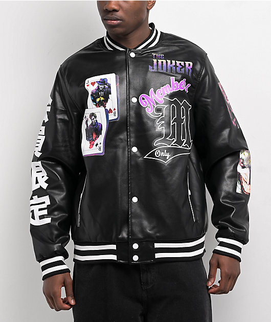 【COLOR iN ID】Vegan leather varsity jacket Members Only x Batman Joker Vegan Leather Varsity Jacket
