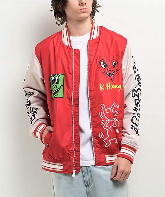 Members Only x Keith Haring Red & Cream Varsity Jacket