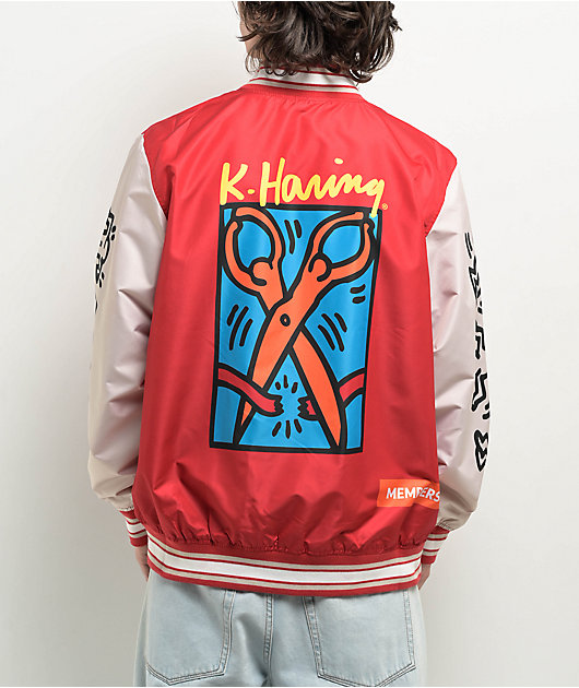 Members Only x Keith Haring Red Cream Varsity Jacket Zumiez