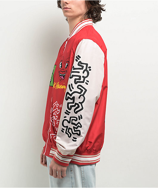 Members Only x Keith Haring Red & Cream Varsity Jacket | Zumiez