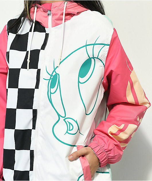 Members Only x Looney Tunes Tweety Bird Pink Blue Windbreaker Jacket Zumiez