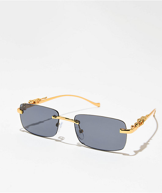 サングラス ^ONE BRILLIANT^ TraceyOB447Leopard Tracey-OB447-Leopard Micro Rectangle Leopard Black & Gold Frameless Sunglasses