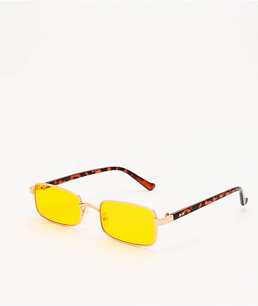 Micro Rectangle Tortoise & Yellow Sunglasses | Zumiez