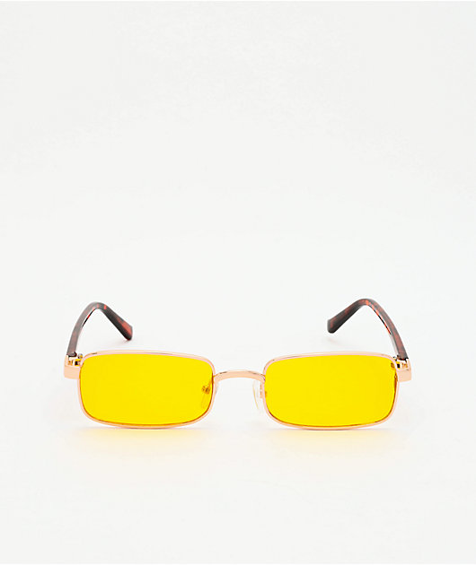 Micro gafas de sol rectangulares amarillas de carey