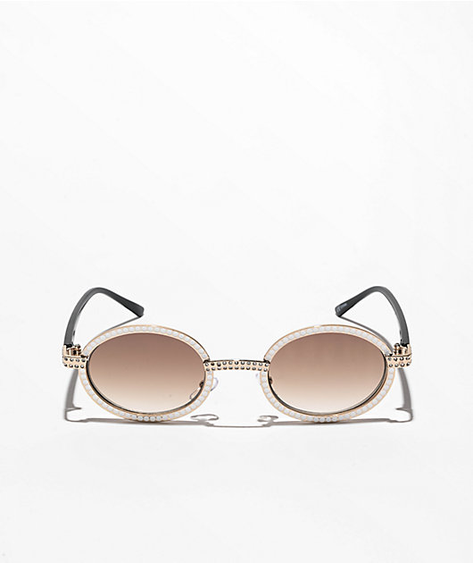 Mini Studded Gold Oval Sunglasses