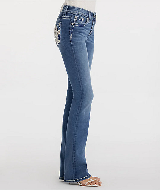 Miss Me Adalie Fleur Blue Wash Bootcut Jeans | Zumiez