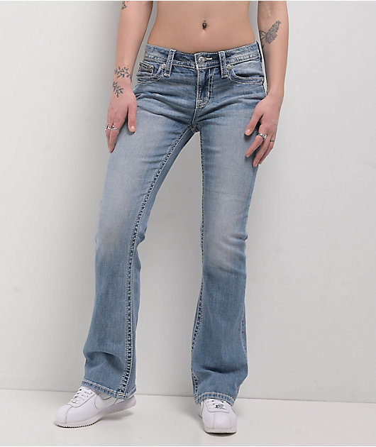 【2plan】Straight brush washed bootcut denim Miss Me Aleah Floral Wing Light Wash Bootcut Jeans | Zumiez