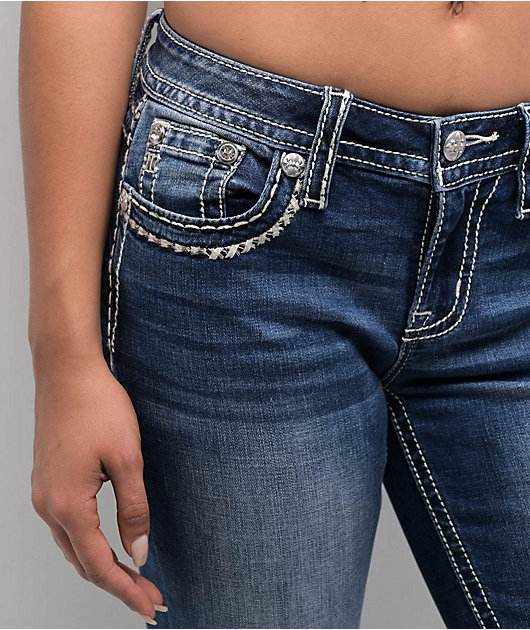 Miss Me Cora Stitched Medium Blue Bootcut Jeans