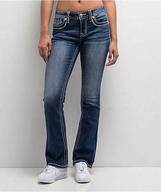 Miss Me Cora Stitched Medium Blue Bootcut Jeans