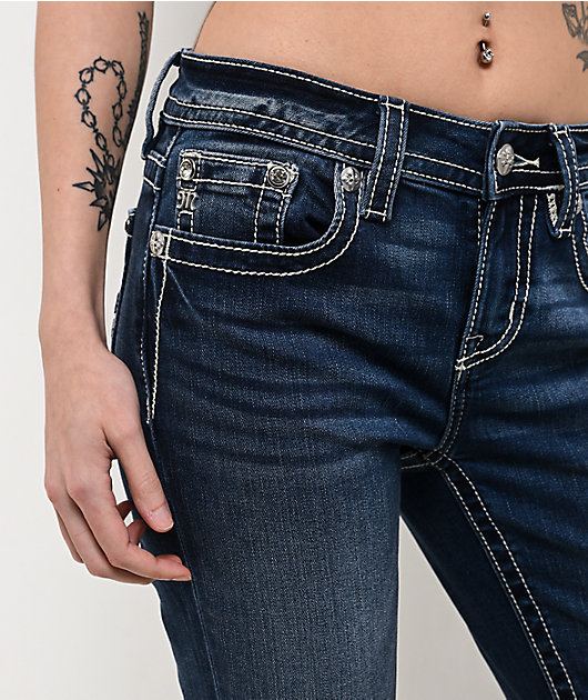 Miss Me Fleur De Lis Light Blue Wash Bootcut Jeans