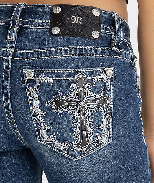 Miss Me Midnight Cross Blue Wash Bootcut Jeans | Zumiez