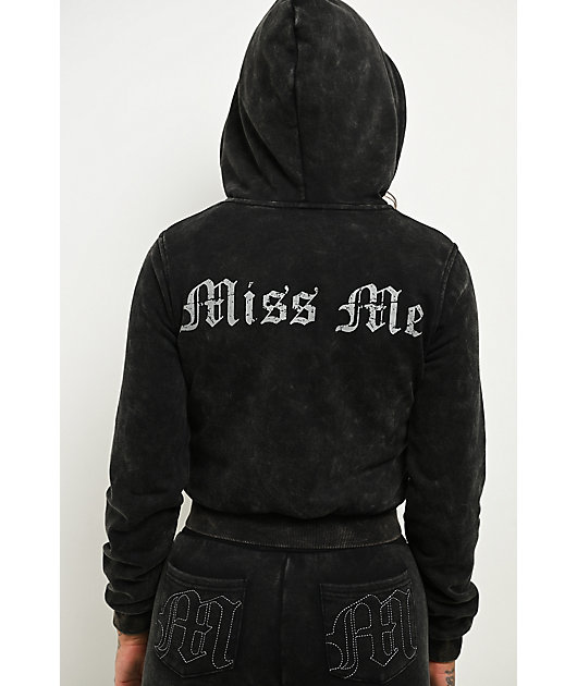Miss Me Washed Black Crop Zip Hoodie