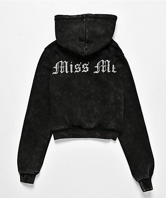 Miss Me Washed Black Crop Zip Hoodie