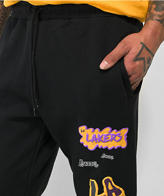 Elástico el fin clon Mitchell & Ness x NBA Lakers Slap Sticker Pantalones de chándal negros