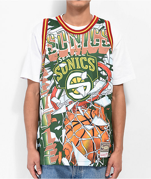 Mitchell & Ness x NBA Seattle SuperSonics Black & Green Split Crewneck Sweater