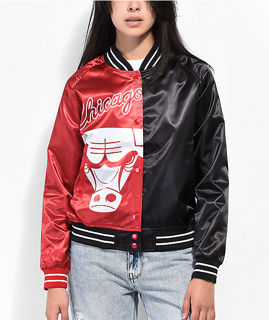 Mitchell Ness Chicago Bulls Split Black Red Satin Jacket Zumiez