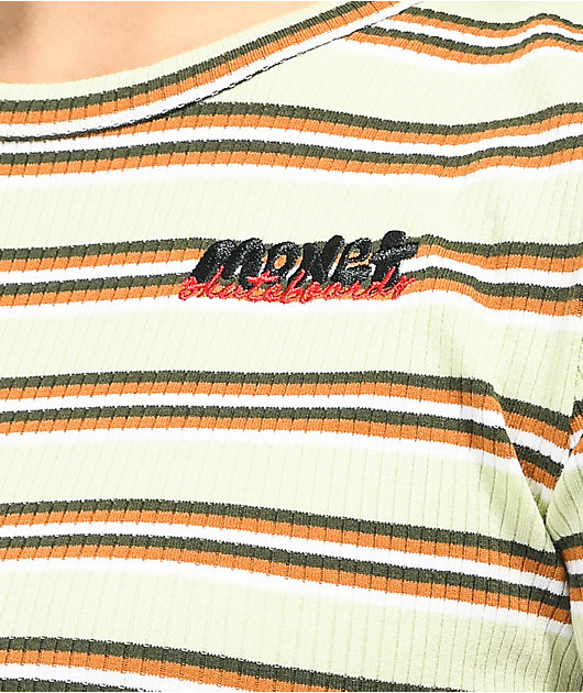 Monet June Striped Green Crop Top Shirt 