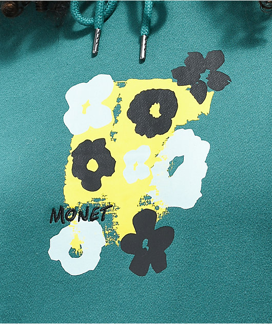 Monet Mason Blurred Flowers Turquoise Hoodie