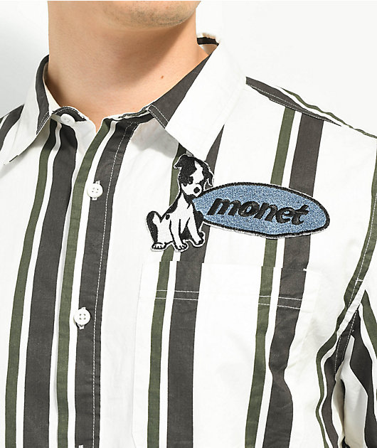 Monet Puppet White, Black, & Green Short Sleeve Button Up Shirt