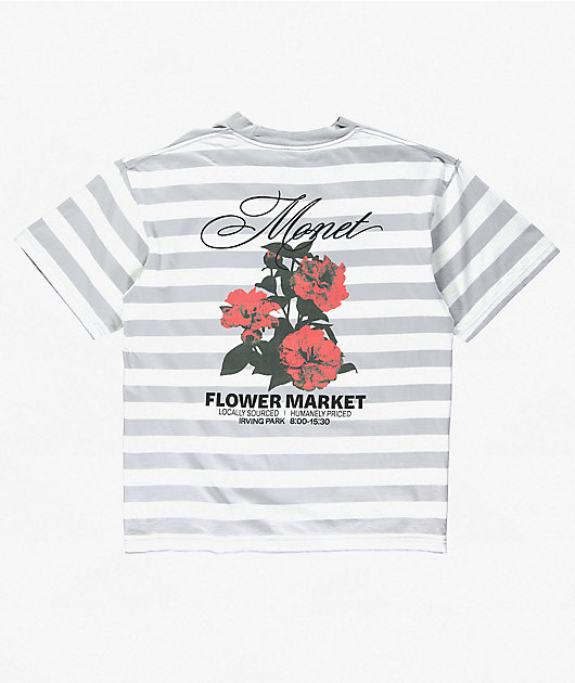 Monet Skateboards Market Stripe Grey & White T-Shirt