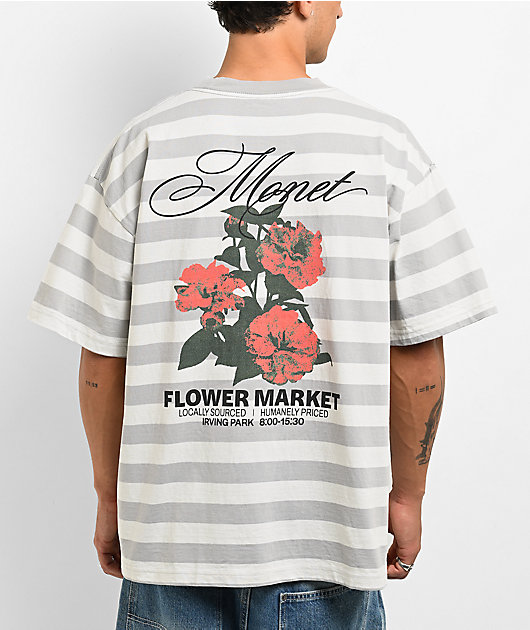 Monet Skateboards Market Stripe Grey & White T-Shirt