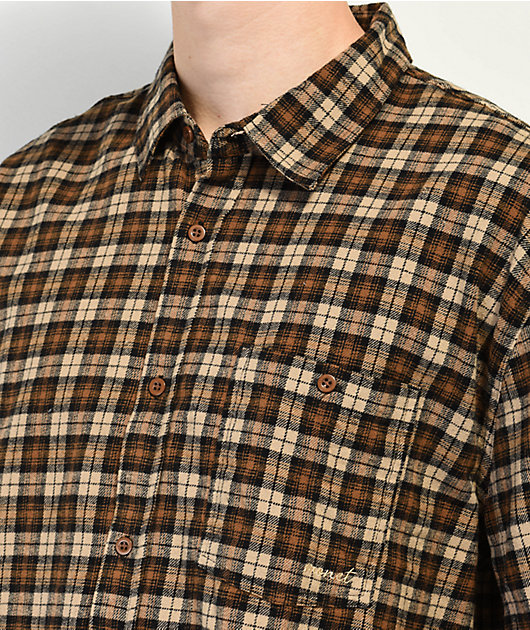 Monet Skateboards Push It Brown Short Sleeve Flannel Shirt