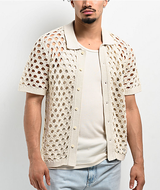Bott 　Cotton Crochet Knit Shirts Crochet Cotton Knit Shirt | Banana Republic