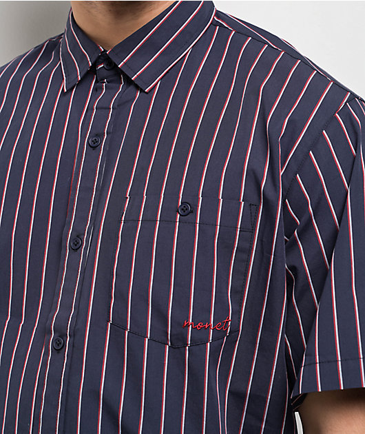 Monet Skateboards Sweeper Stripe Red, White, & Blue Button Up Shirt