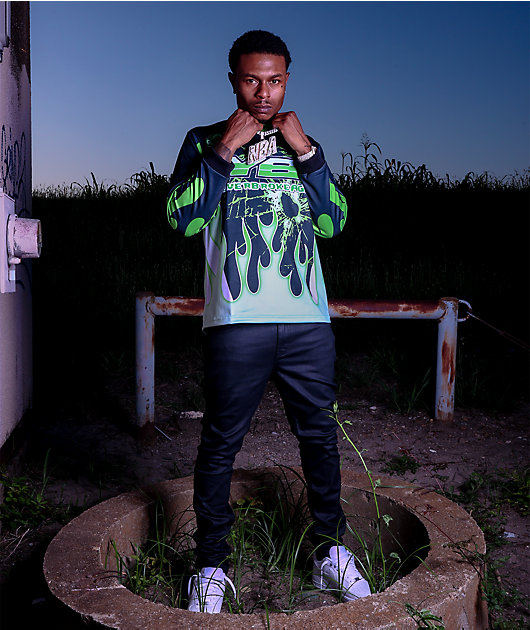 NBA YoungBoy MX Flame Green Long Sleeve Jersey