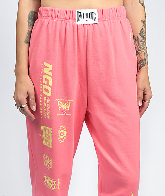 new girl order patchwork fleece joggers
