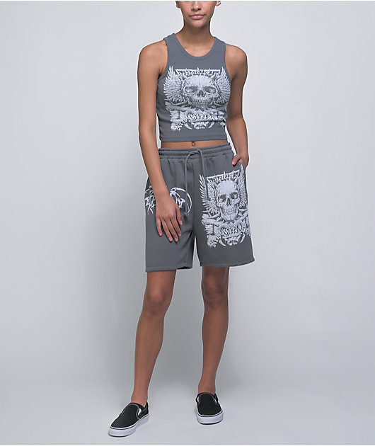 NEW girl ORDER Hardcore For Life Grey Sweat Shorts