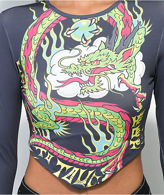 NGOrder Dragon camiseta corta con espalda abierta gris oscura