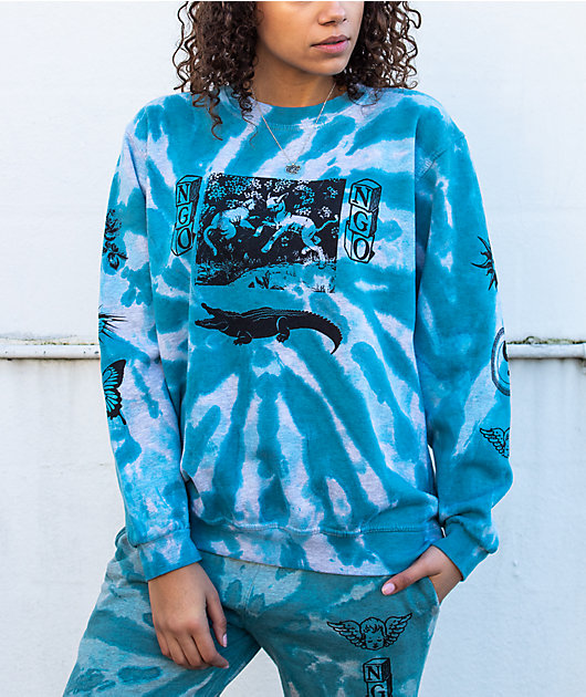 NGOrder Etched Blue Tie Dye Crew Neck Sweatshirt