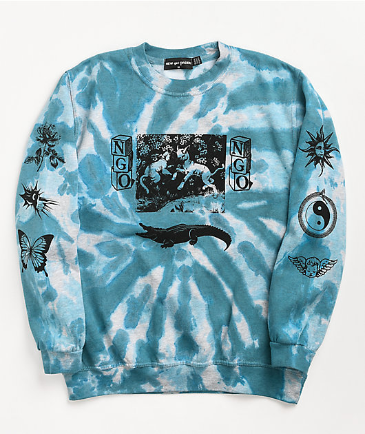 NGOrder Etched Blue Tie Dye Crew Neck Sweatshirt