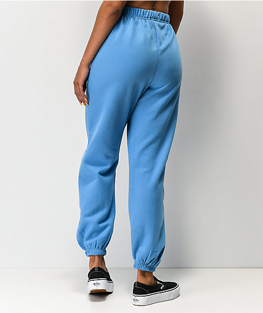 Blue sweatpants with pink flames sale