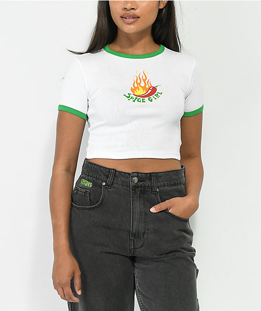 NGOrder Spice Girl Ringer camiseta corta blanca y verde