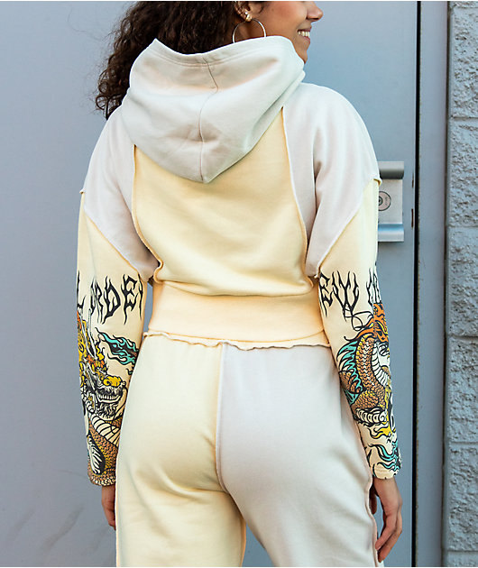 NGOrder Yin Yang Dragon Panel Yellow & Beige Crop Hoodie | Zumiez