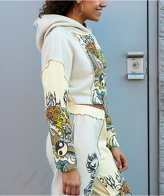 NGOrder Yin Yang Dragon Panel Yellow & Beige Crop Hoodie | Zumiez