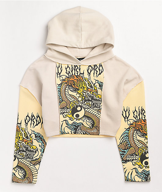 NGOrder Yin Yang Dragon Panel Yellow & Beige Crop Hoodie | Zumiez