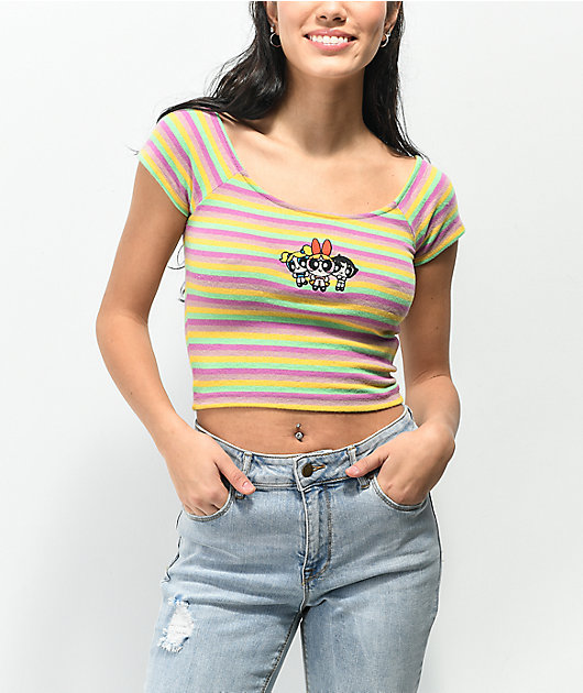 NGOrder Powerpuff Girls Yellow, & Purple Stripe Crop T-Shirt