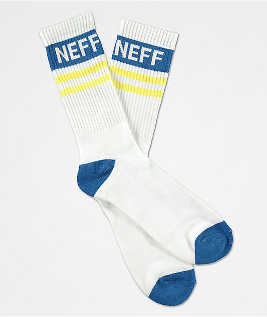 Neff Blue, White, & Yellow Striped Crew Socks